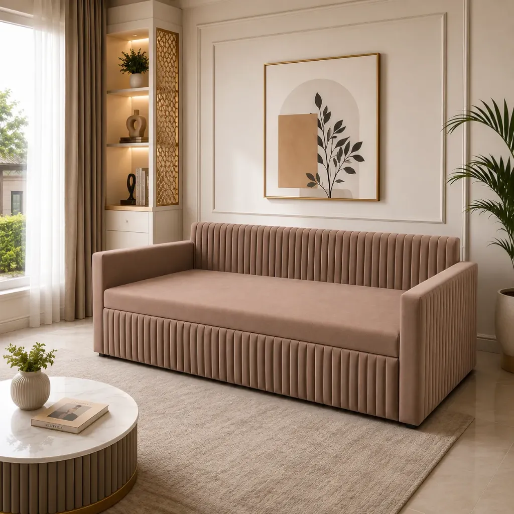 Rivon Seating Velvet Luxe 3-Seater Sofa Cum Bed