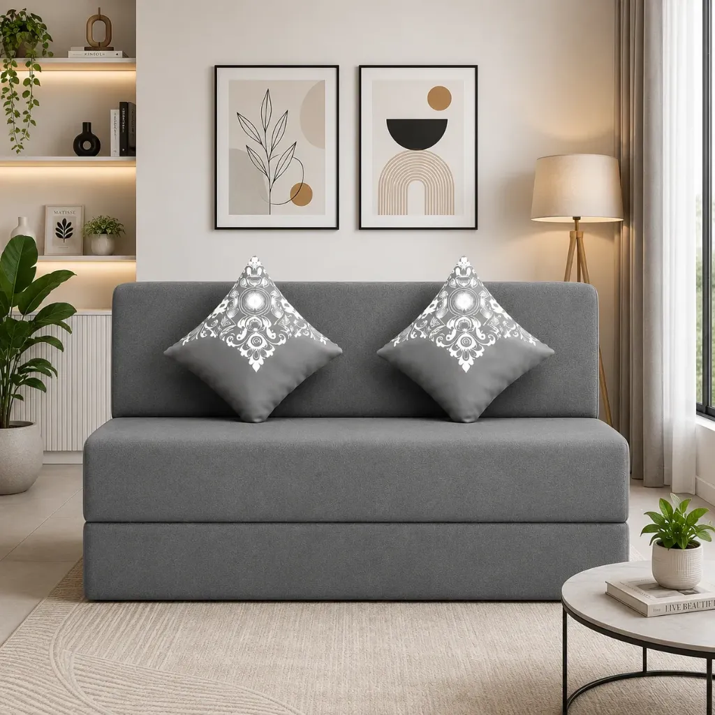 Rivon Seating Luna Sofa Cum Bed – Grey Fabric Finish