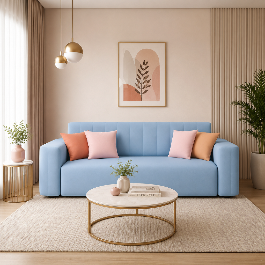 Rivon Azure Comfort 3-Seater Fabric Sofa