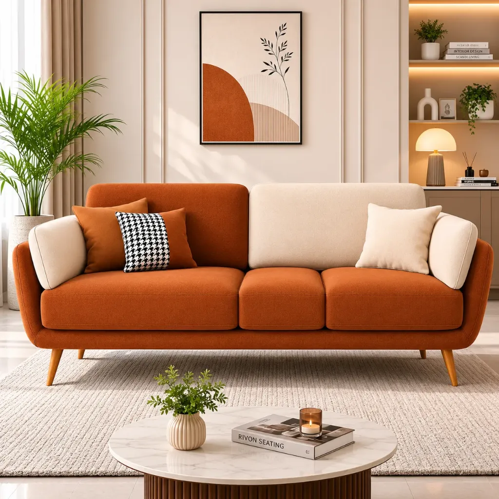 Rivon Seating Aura Dual Tone 3 Seater Premium Fabric Sofa