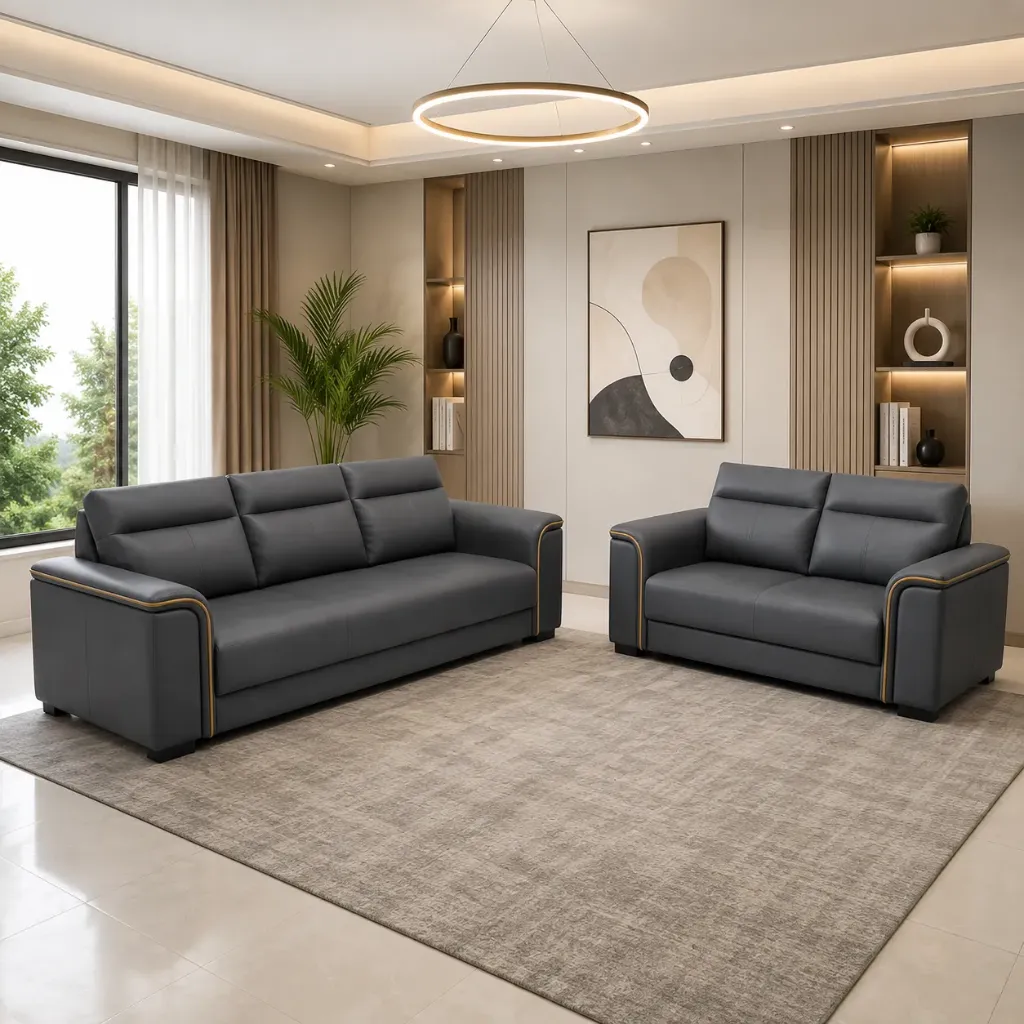 Rivon Seating Urban Luxe 3+2 Premium Leatherette Sofa Set – Dark Grey